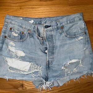 Levi's Light Blue Distressed Women Shorts